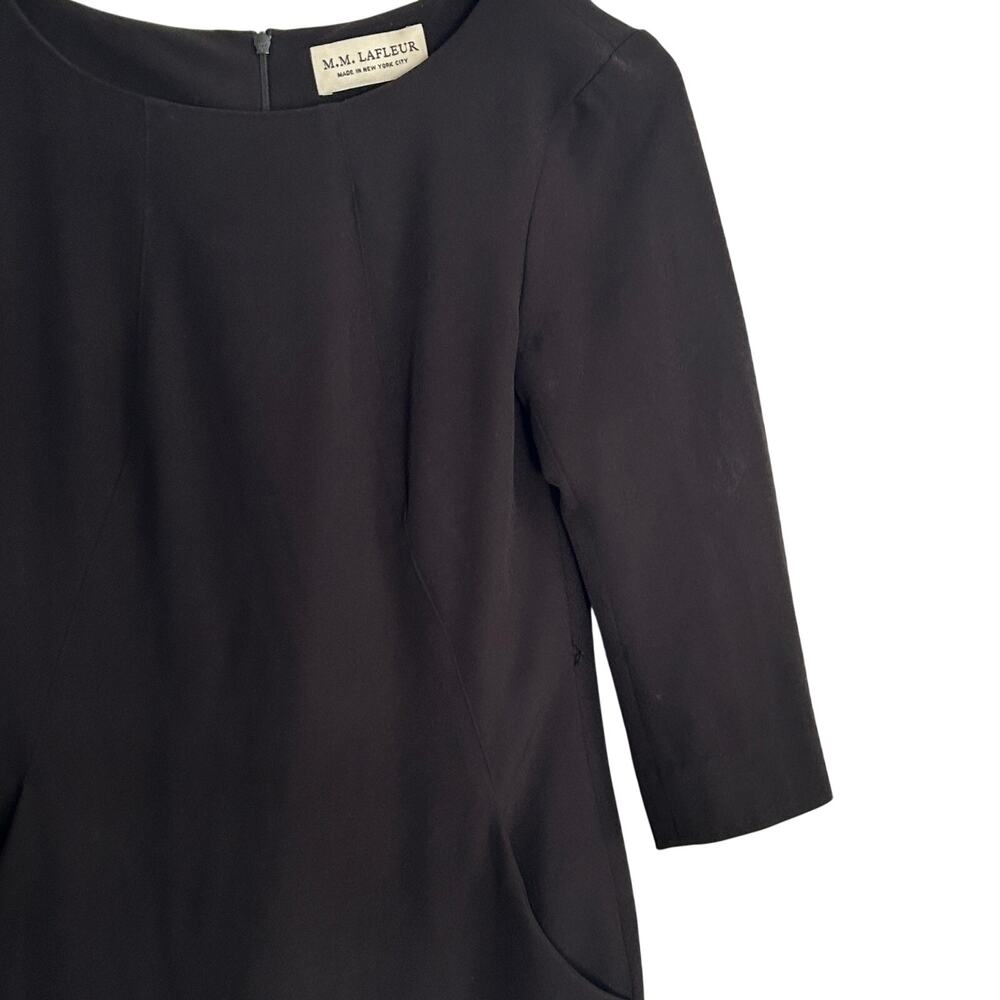 MM Lafleur Etsuko Dress 14 Black Sheath Academia Career Stretch Quiet Luxury - Picture 7 of 7